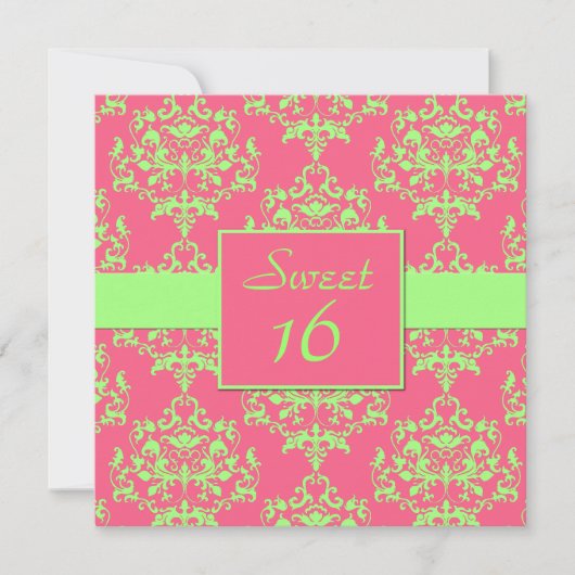 Chic Damask Sweet 16 Birthday Invitation Kaart (Voorkant)
