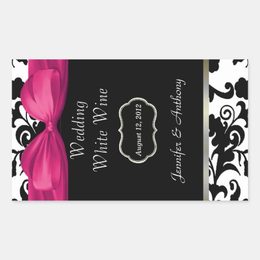 Chic Damask Wedding Wine Bottle Stickers (Voorkant)