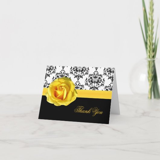 Chic Damask & Yellow Rose bedankkaart (Voorkant)