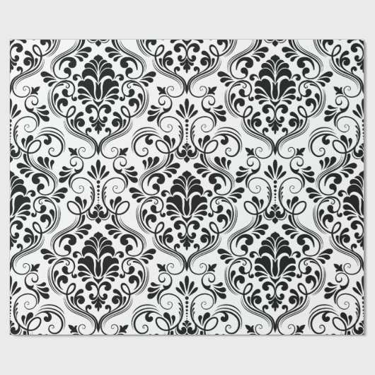 Chic Damask Zwart & Wit Inpakpapier (Vlak)