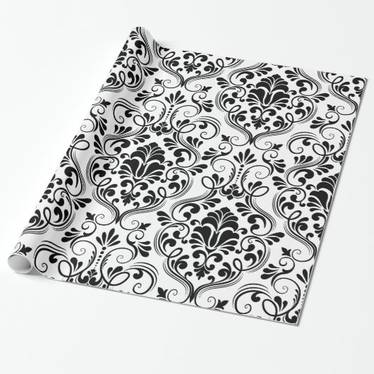 Chic Damask Zwart & Wit Inpakpapier (Uitgerold)
