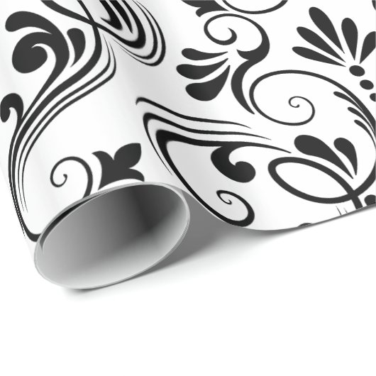 Chic Damask Zwart & Wit Inpakpapier (Rol Hoek)