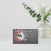 CHIC DAMAST JUWEEL MONOGRAM wit rood Visitekaartje (Staand voorkant)