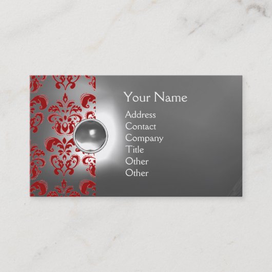 CHIC DAMAST JUWEEL MONOGRAM wit rood Visitekaartje (Voorkant)