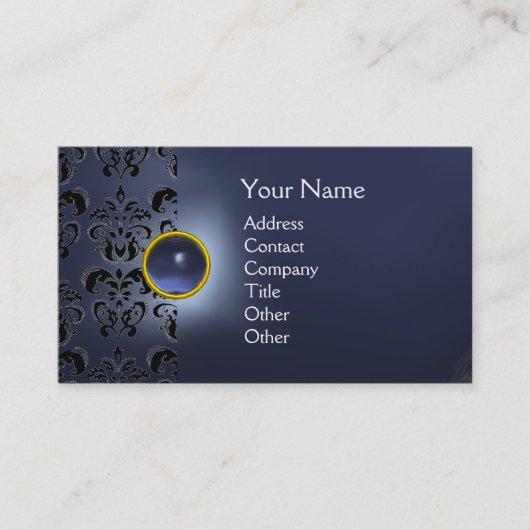 CHIC DAMASTEN EDELSTEEN  MONOGRAM blauw Visitekaartje (Voorkant)