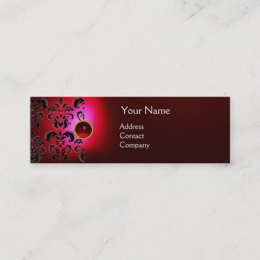 CHIC DAMASTEN EDELSTEEN MONOGRAM rood Mini Visitekaartje (Voorkant)