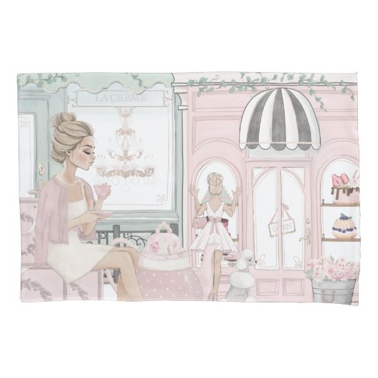 Chic Dames Franse bakkerij Tea Shop Waterverf Kussensloop (Voorkant)