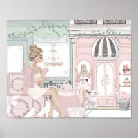Chic Dames Franse bakkerij Tea Shop Waterverf