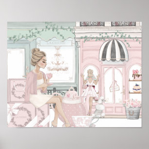 Chic Dames Franse bakkerij Tea Shop Waterverf Poster