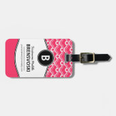 Chic Dames Hot Pink Monogram op maat gemaakt. Bagagelabel (Voorkant horizontaal)