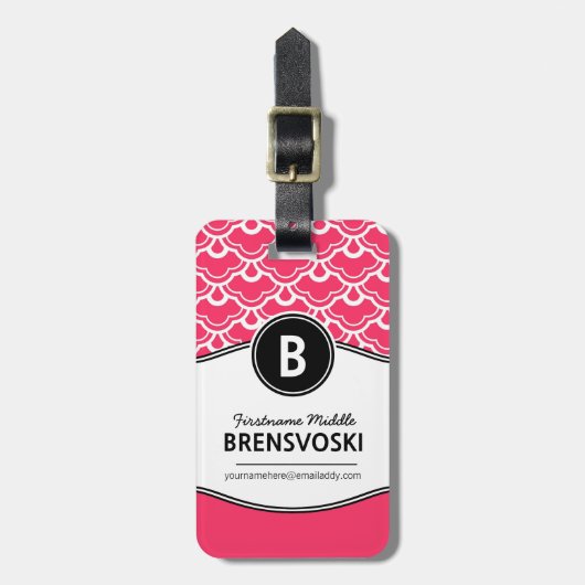 Chic Dames Hot Pink Monogram op maat gemaakt. Bagagelabel (Voorkant verticaal)