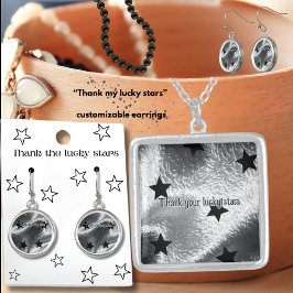 Chic "Dank mijn gelukkige sterren" Zilveren en Zwa Oorringen