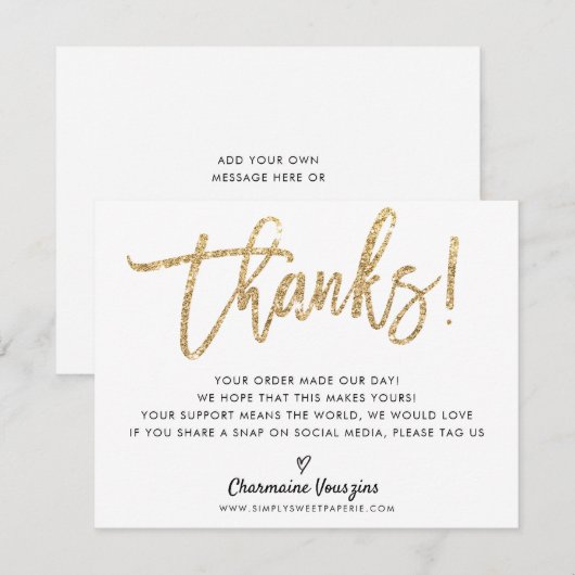 CHIC DANK U moderne kalligrafie gouden glitter Bedankkaart (Voorkant / Achterkant)