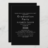 Chic Dark Black Graduation Party Uitnodiging (Voorkant / Achterkant)