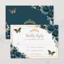 Chic Dark Blauwgroen Floral Gold Butterflies Quinc