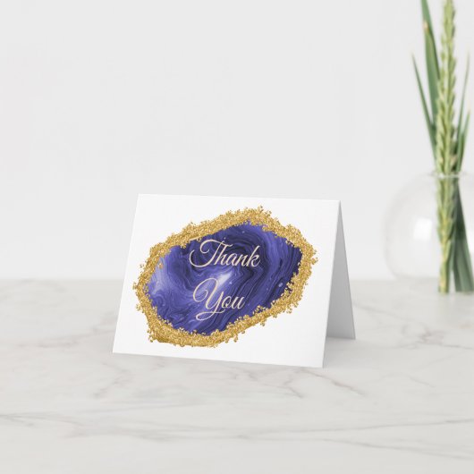 Chic Dark Blue Agate Gold Gilded Bedankt (Voorkant)