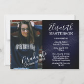 Chic Dark Blue Photo Afstuderen Announounge Magnetische Uitnodiging (Voorkant)