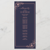 Chic Dark Blue Roos Gold Floral over huwelijk Programmakaart (Achterkant)