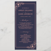 Chic Dark Blue Roos Gold Floral over huwelijk Programmakaart (Voorkant)