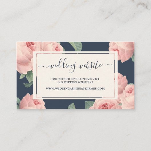 Chic Dark Blue  roze roze roze bruiloft Informatiekaartje (Voorkant)