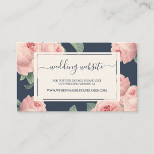 Chic Dark Blue roze roze roze bruiloft Informatiekaartje