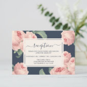 Chic Dark Blue roze roze roze bruiloft Informatiekaartje (Staand voorkant)