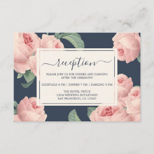 Chic Dark Blue roze roze roze bruiloft Informatiekaartje