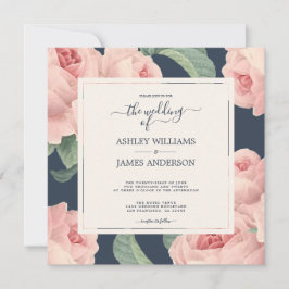 Chic Dark Blue  roze roze roze bruiloft Kaart