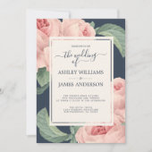 Chic Dark Blue  roze roze roze bruiloft Kaart (Voorkant)