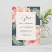 Chic Dark Blue  roze roze roze bruiloft Kaart (Staand voorkant)