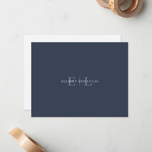 Chic Dark Blue Wedding Monogram Note Kaart Notitiekaartje (Voorkant / Achterkant in situ)