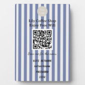 Chic Dark Blue & White Stripes QR Code Wifi Fotoplaat (voorkant)