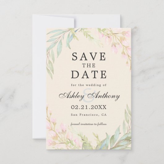 Chic Dark Emerald en Pink Floral Elegant Save The Date (Voorkant)