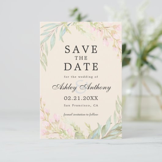 Chic Dark Emerald en Pink Floral Elegant Save The Date (Staand voorkant)