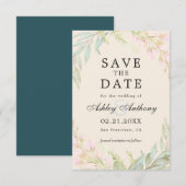 Chic Dark Emerald en Pink Floral Elegant Save The Date (Voorkant / Achterkant)