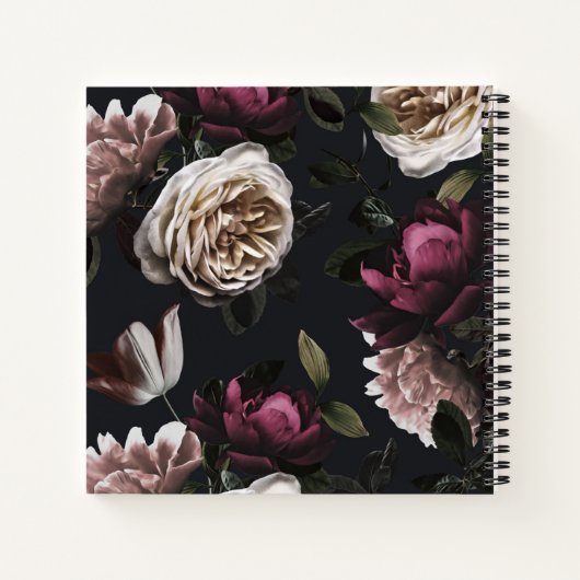 Chic Dark Floral op zwart | Gepersonaliseerd Notitieboek (Achterkant)