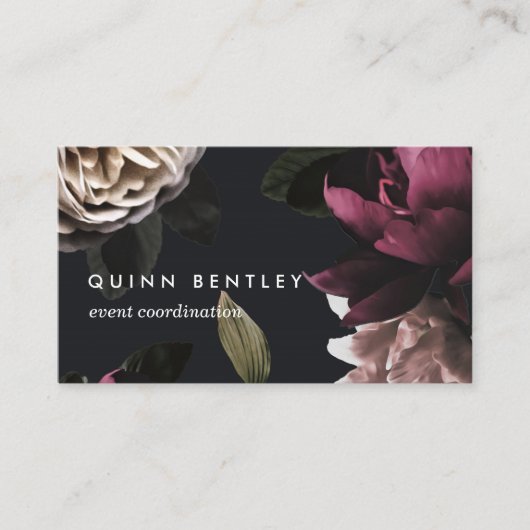 Chic Dark Floral op zwart Visitekaartje (Voorkant)
