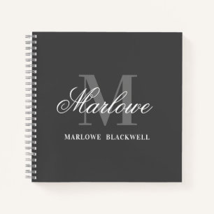 Chic Dark Gray White Monogram Calligrafie Notitieboek