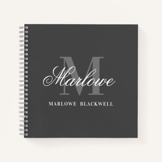 Chic Dark Gray White Monogram Calligrafie Notitieboek (Voorkant)