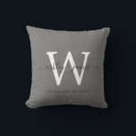 Chic Dark Gray White Monogram Weddenschap Keepslag Kussen<br><div class="desc">Elegant bruiloft keepomwille kussen met jouw tekst in off-black handgeschreven chic script kalligrafie op een donkergrijze achtergrond. Voeg gewoon uw namen, monogram en trouwdatum toe. Geweldig geschenk voor een nieuw echtpaar. Exclusief voor u ontworpen door Happy Dolphin Studio. Neem contact met ons op via happydolphinstudio@outlook.com als je hulp of overeenkomende...</div>