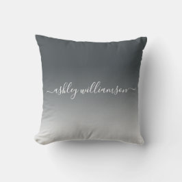 Chic Dark Gray White Ombre Effect Monogram Naam Kussen