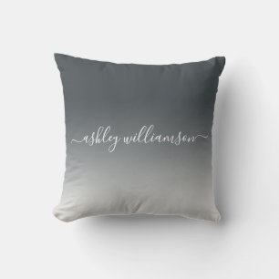 Chic Dark Gray White Ombre Effect Monogram Naam Kussen