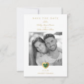 Chic Dark Green & Gold Heart Foto Couple Wedding Save The Date (Voorkant)