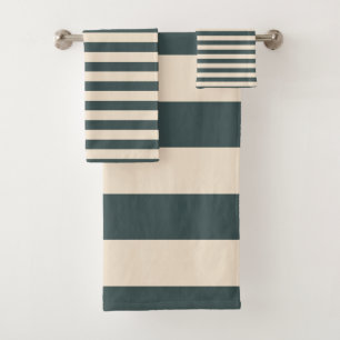 Chic Dark Green Off-White Striped patroon Bad Handdoek