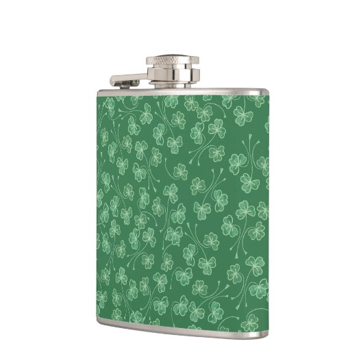 Chic Dark Green Shamrocks Ditsy Pattern Hip Flask Heupfles (Links)