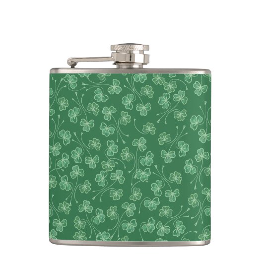 Chic Dark Green Shamrocks Ditsy Pattern Hip Flask Heupfles (Voorkant)