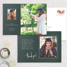 Chic Dark Green Signature Afstuderen Notice Kaart