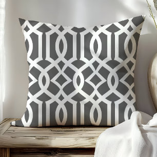 Chic Dark Grey and White Moroccan Trellis Pattern Kussen
