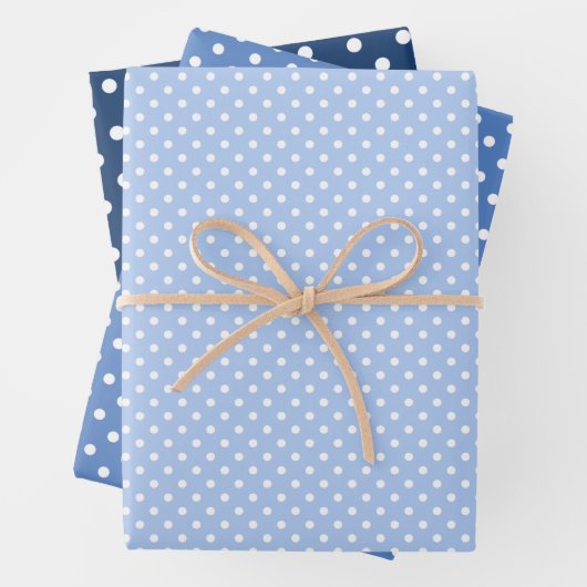 Chic Dark Light Blue White poka Dots Pattern Inpakpapier Vel (In situ)