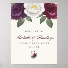 Chic Dark Paars Wedding Sign Poster